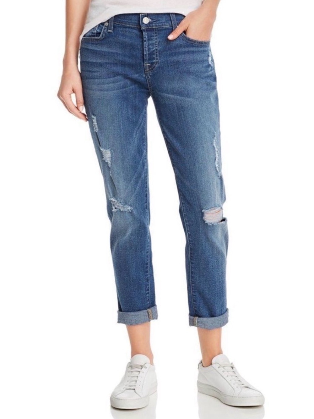 7 For All Mankind Josefina Skinny Boyfriend Distressed Jeans